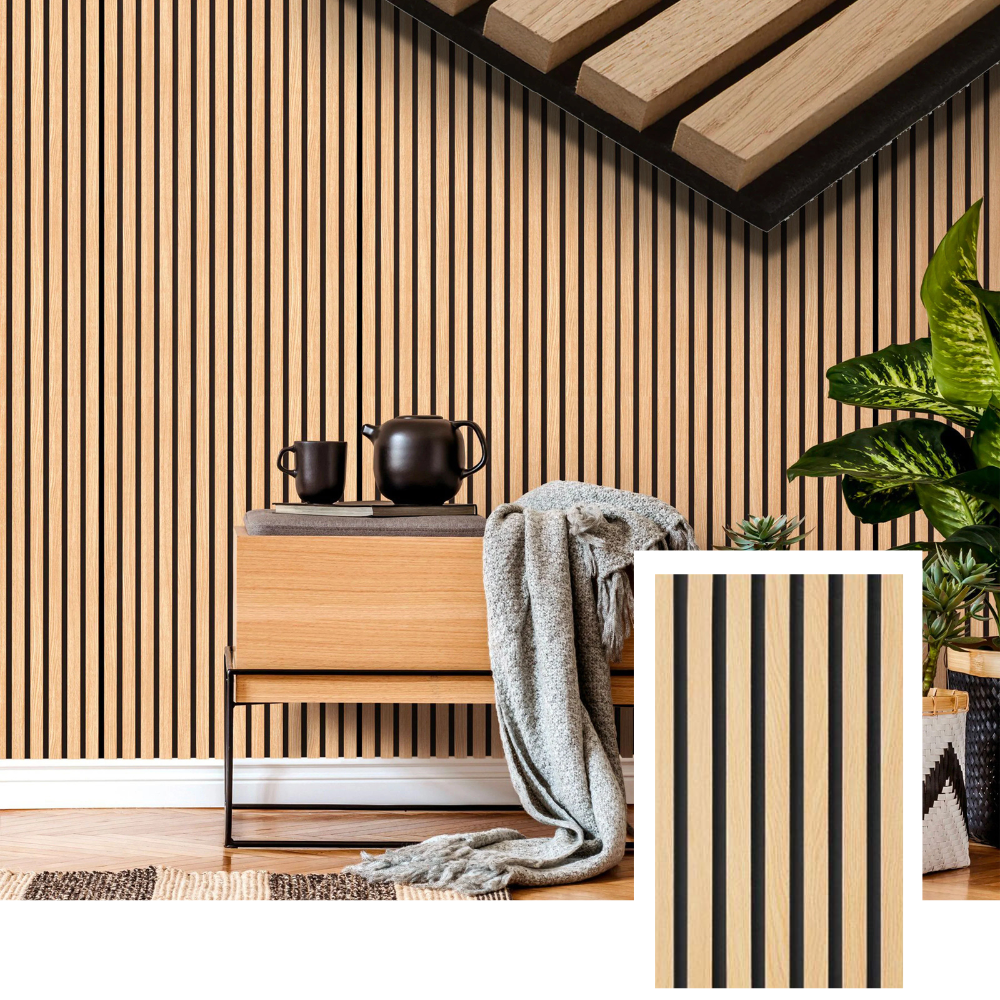 HemmaNord™ akustinen rimoituspaneeli – luonnontammi